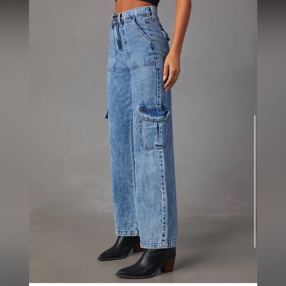 VICI River High Waisted Cargo Blue Jeans Carpenter Baggy Dad Jeans Mom Jeans 24 - Picture 1 of 3